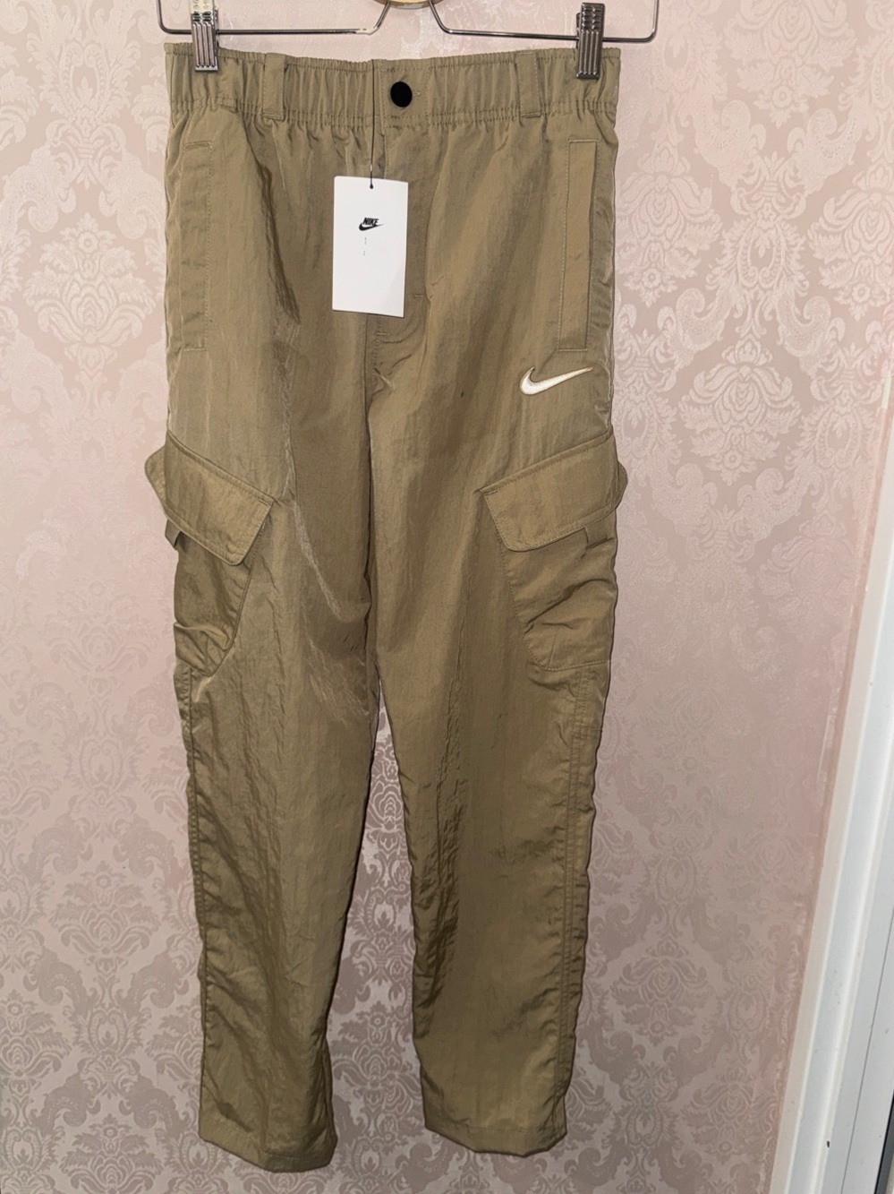 Nike Olive Green Cargo Track Pants with White Swoosh